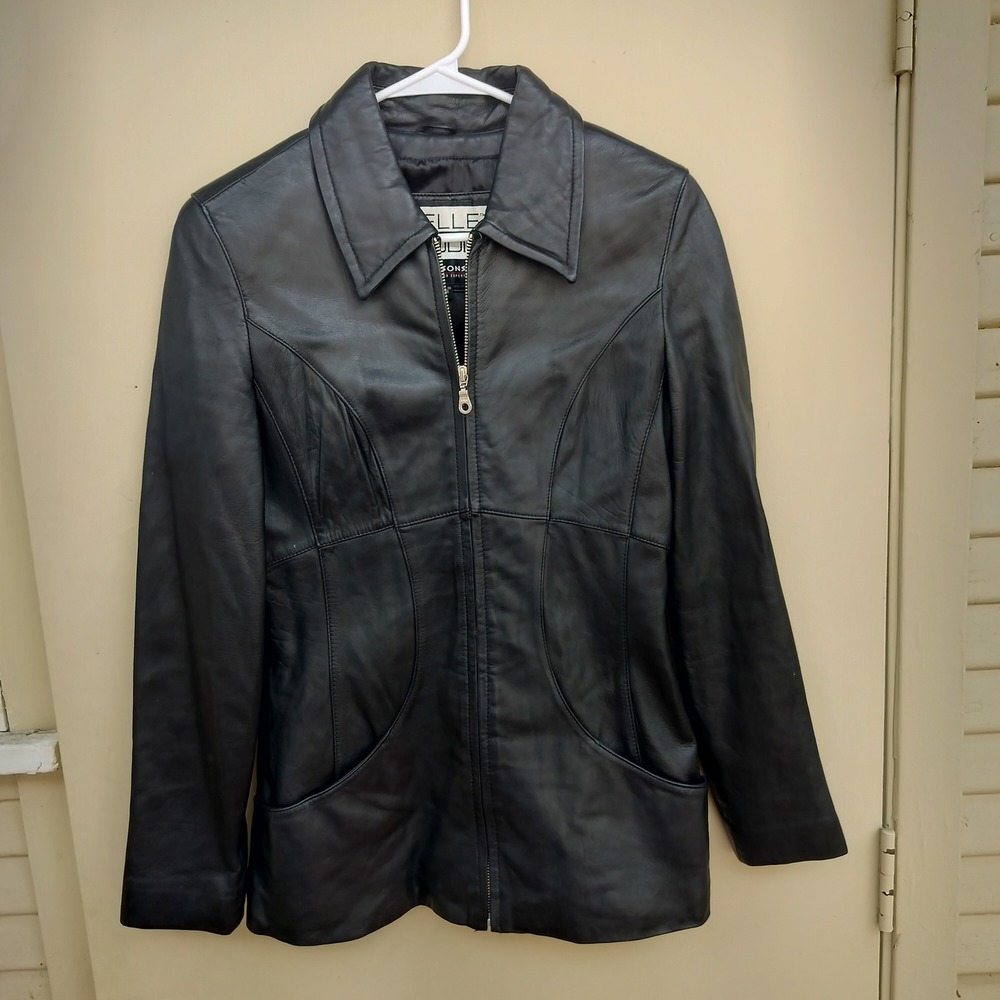 Vintage Pelle Studio Wilsons Leather Womens Black Full Zip Fitted Leather Jacket